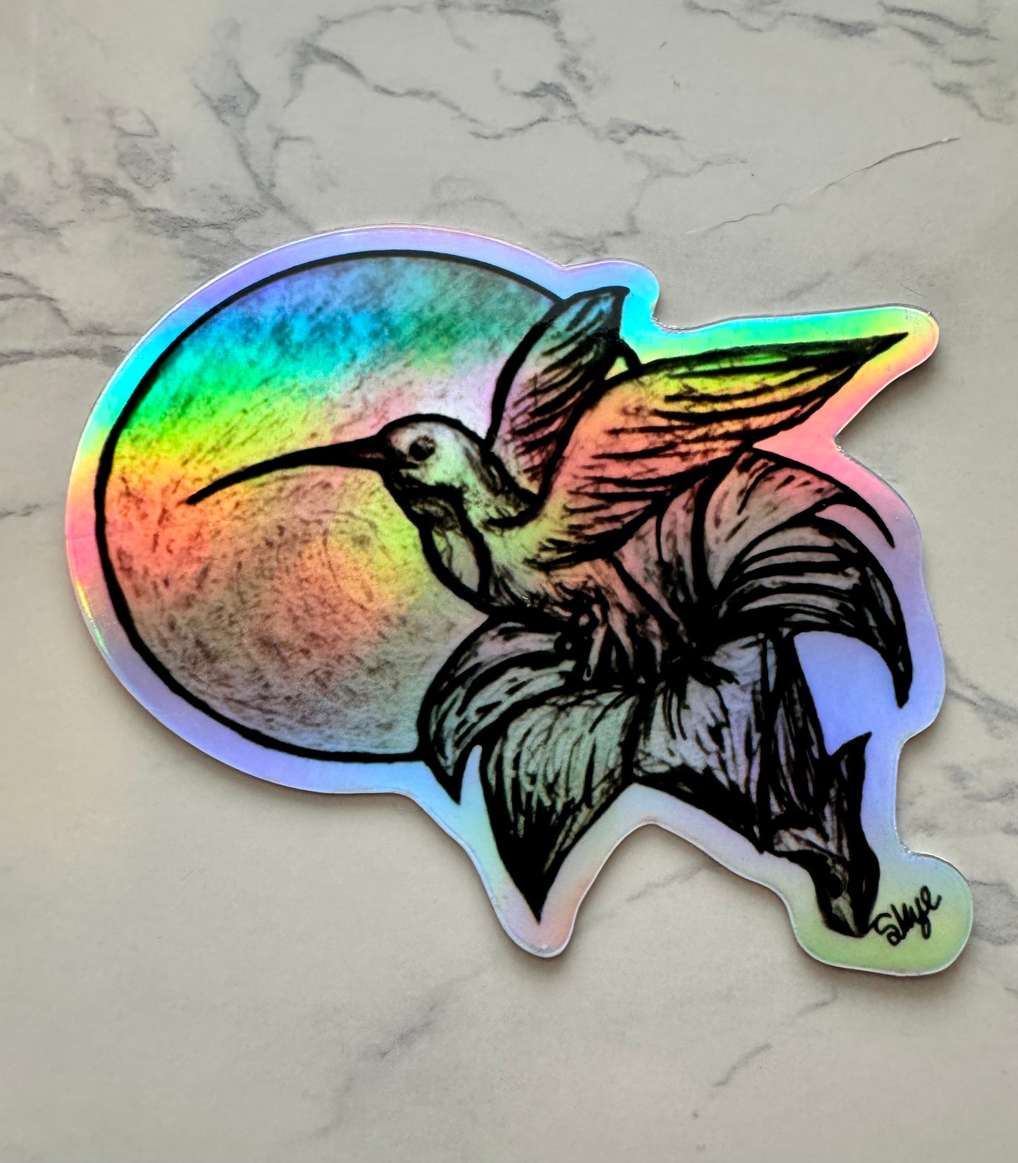 Holographic Halo Stickers: Hummingbird Flower